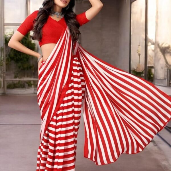 Women Stripes Printed Saree – Stylish Lightweight Saree Online | Flex Cart