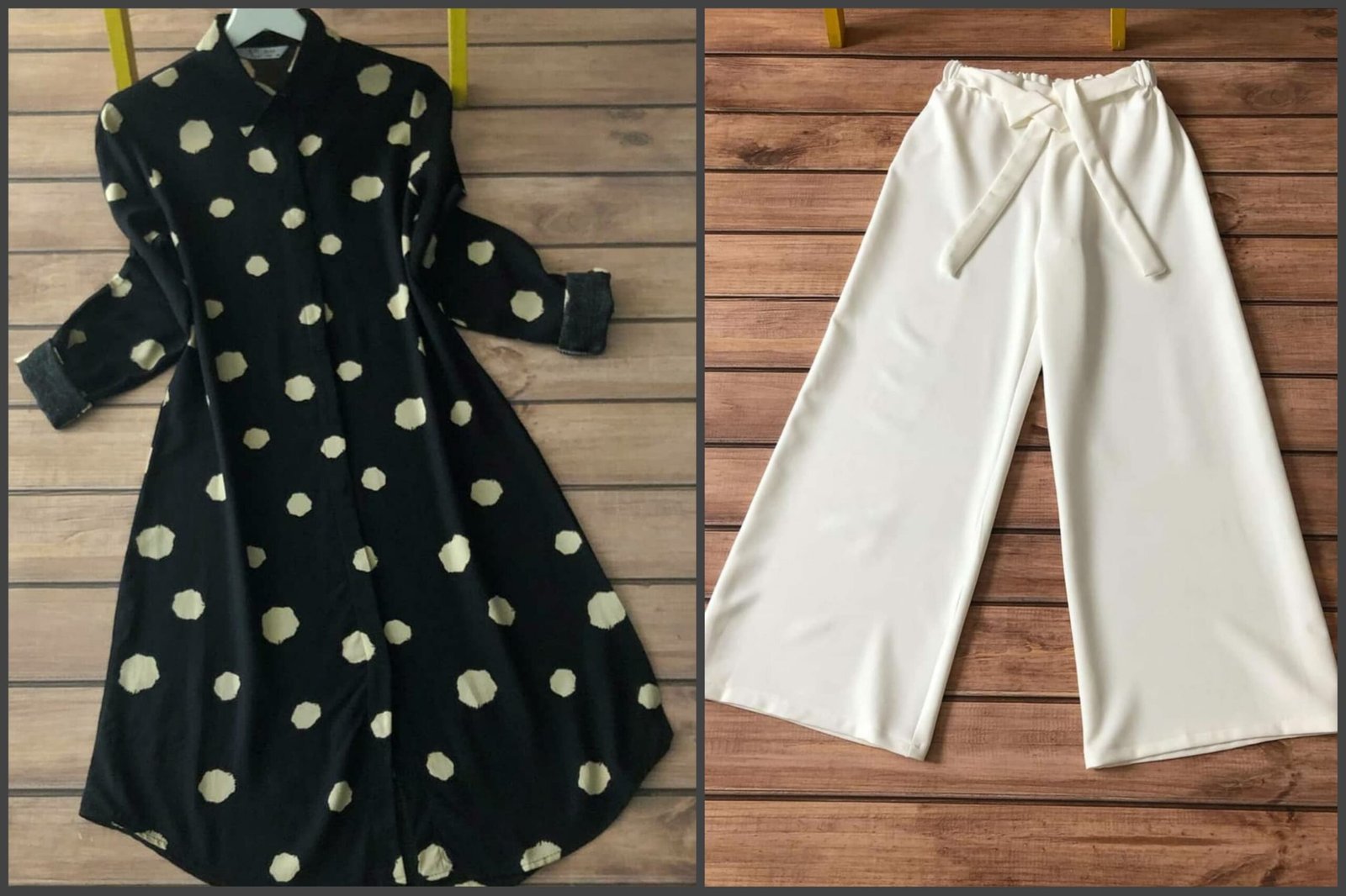 147 Kurti Plazzo-Black Polka Dot