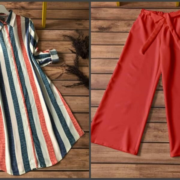 Zebra Orange Reyon Collared Plazzo Set