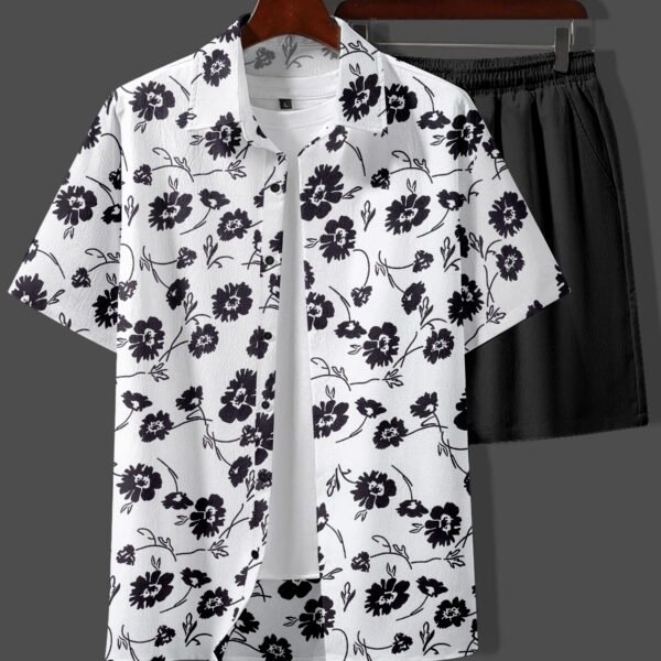 Men Night Suit Set White Printed