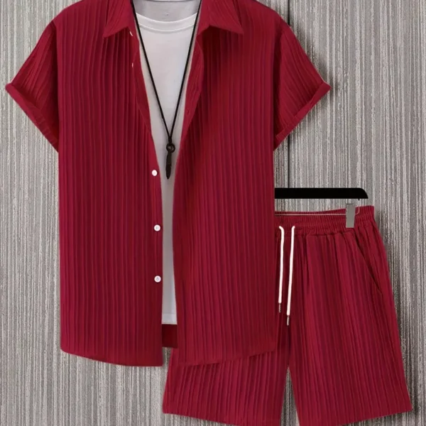 Men Night Suit Set Maroon Striped
