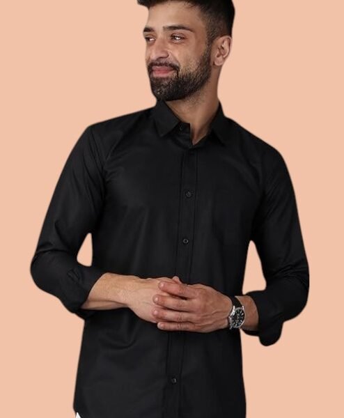 Men Slim Fit Solid Spread Collar Formal Shirt
