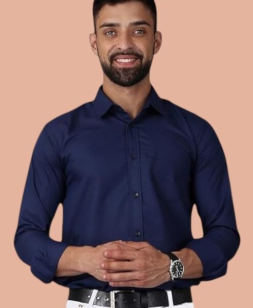 Men Slim Fit Solid Spread Collar Formal Shirt