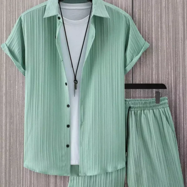 Green Solid Popcorn Design Mens Half Sleeves Cords Cotton Material