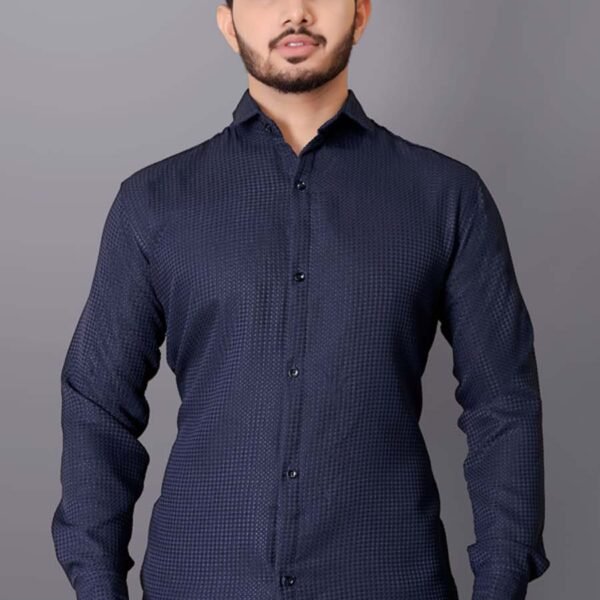 Navy Blue Textured Party Shirt