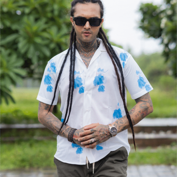 Classic Abstract Printed Cuban Collar Cotton Casual Shirt