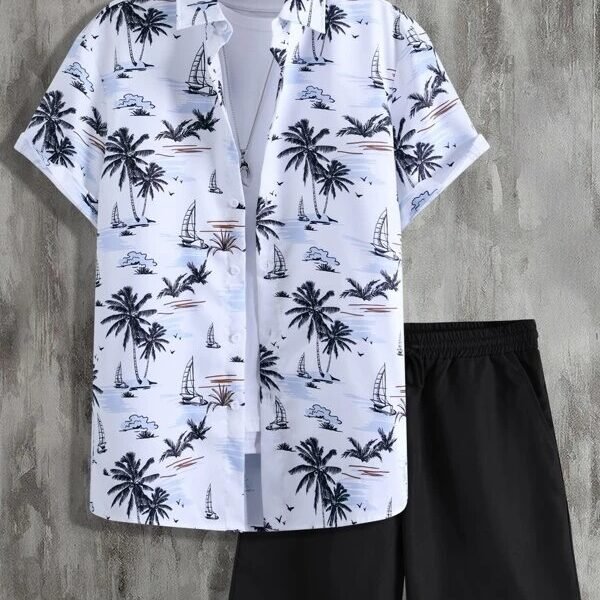 RK HUB Men's Lycra Digital Print Casual New Shirt (WHITE TREE)