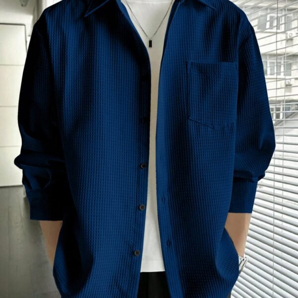 9 BROTHERS Men's Chatai Pattern Casual Shirt | Long Sleeves Men's Shirt | Men's Solid Slim Fit Popcorn Shirt with Spread Collar | Men's Trendy Shirt | 9 B_Men Shirt_07_P