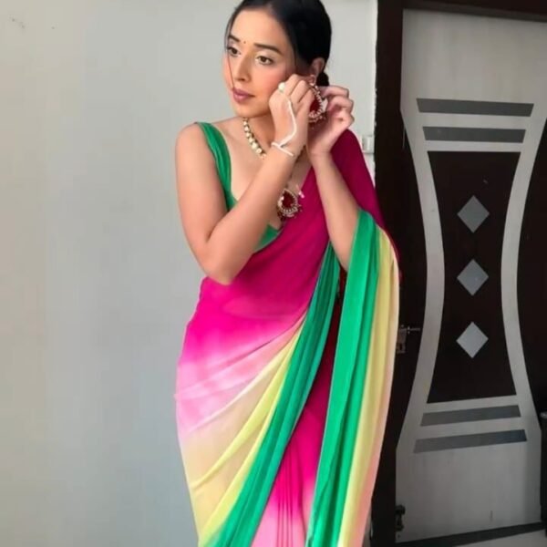 Pink Bollywood Georgette Saree | Solid Plain Saree