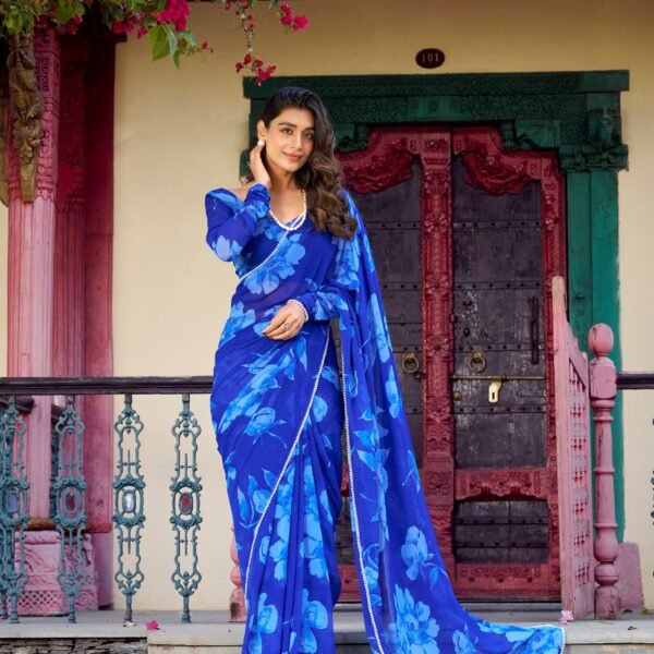 Women’s Floral Print Chiffon Saree Online | Flex Car