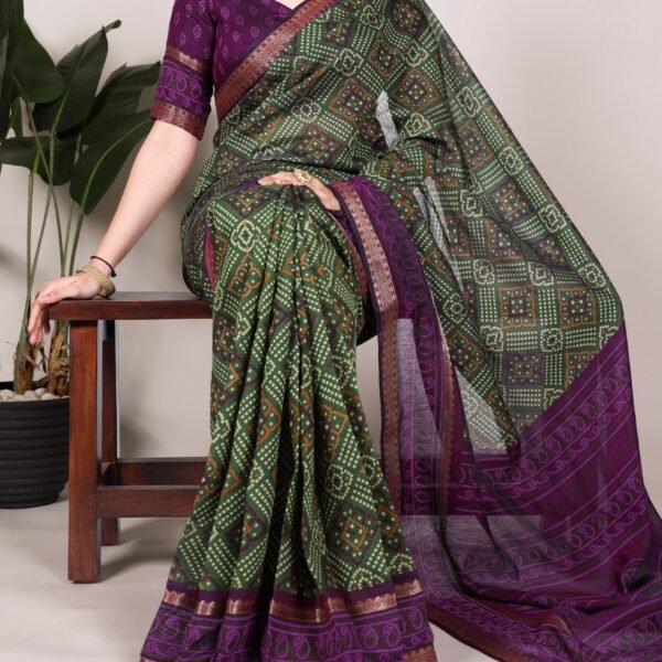 Mehendi Chanderi Bandhej Print Saree for Women | Flex Cart