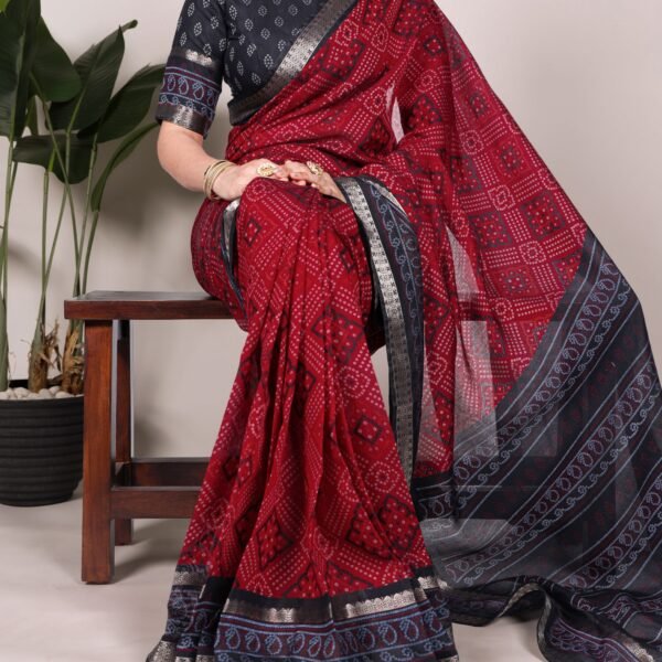 Mehendi Chanderi Bandhej Print Saree for Women | Flex Cart