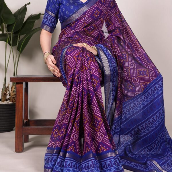 Mehendi Chanderi Bandhej Print Saree for Women | Flex Cart