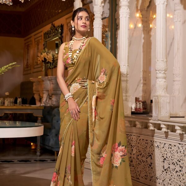 Lightweight Georgette Saree with Pearl Lace | Flex Cart