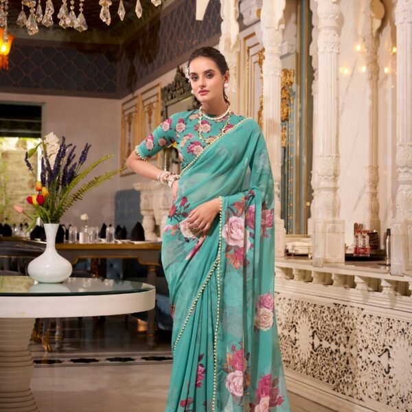 Lightweight Georgette Saree with Pearl Lace | Flex Cart