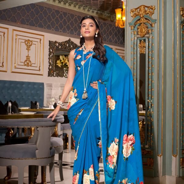 Lightweight Georgette Saree with Pearl Lace | Flex Cart