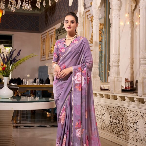 Lightweight Georgette Saree with Pearl Lace | Flex Cart