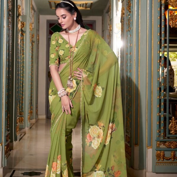 Lightweight Georgette Saree with Pearl Lace | Flex Cart