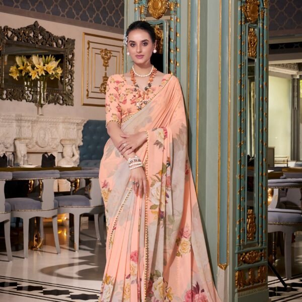 Lightweight Georgette Saree with Pearl Lace | Flex Cart