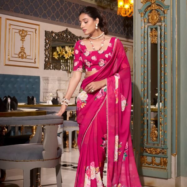 Lightweight Georgette Saree with Pearl Lace | Flex Cart