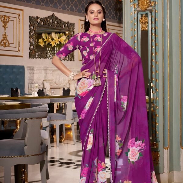 Lightweight Georgette Saree with Pearl Lace | Flex Cart