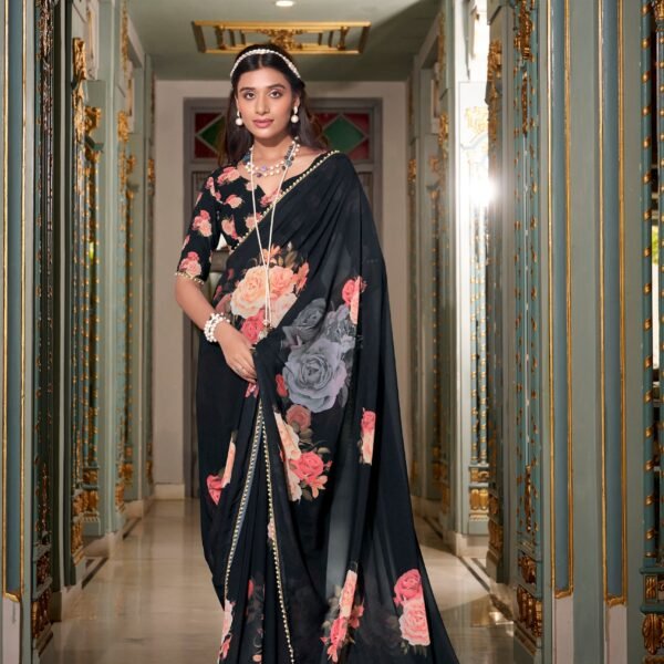 Lightweight Georgette Saree with Pearl Lace | Flex Cart