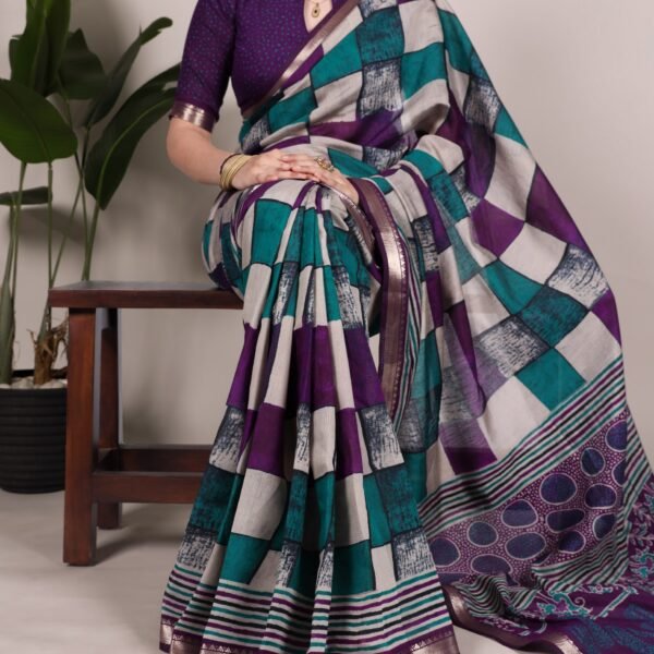 Elegant Green Chanderi Printed Saree for Women | Flex Cart
