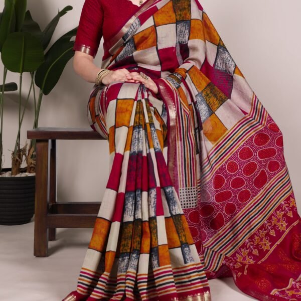 Elegant Maroon Chanderi Printed Saree for Women | Flex Cart
