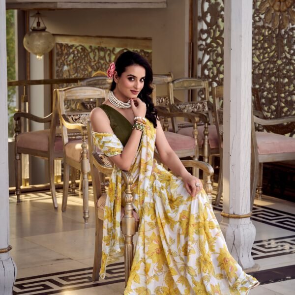 Yellow Weightless Marble Saree For Women