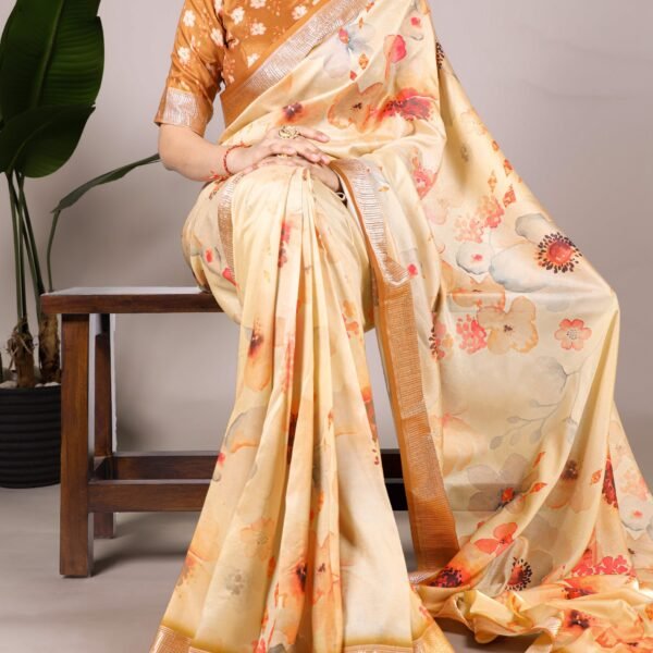 Floral Print Saree with Viscose Border | New Designer Saree Collection - Flex Cart