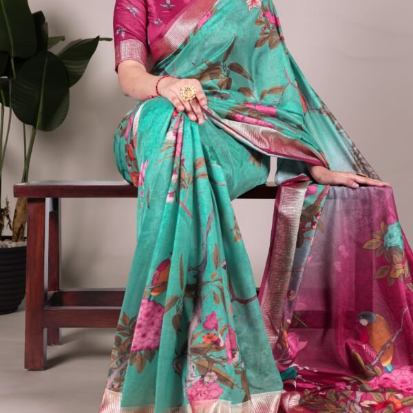 Floral Print Saree with Viscose Border | New Designer Saree Collection - Flex Cart