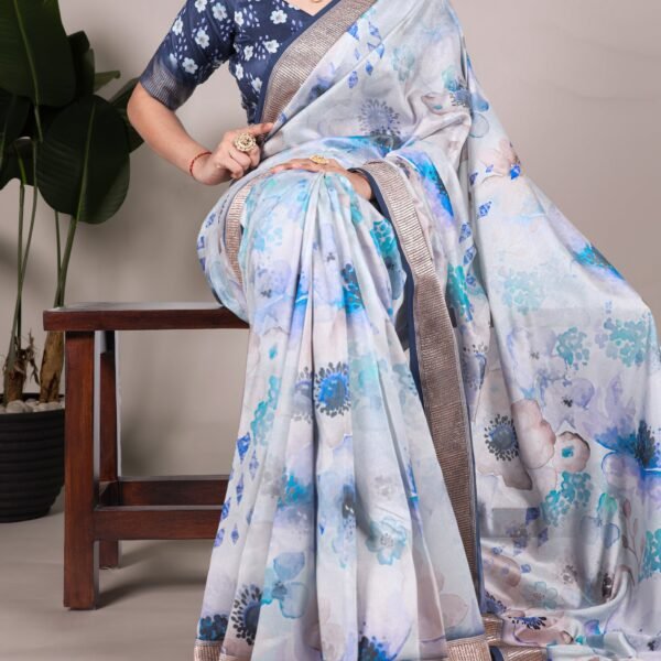 Floral Print Saree with Viscose Border | New Designer Saree Collection - Flex Cart